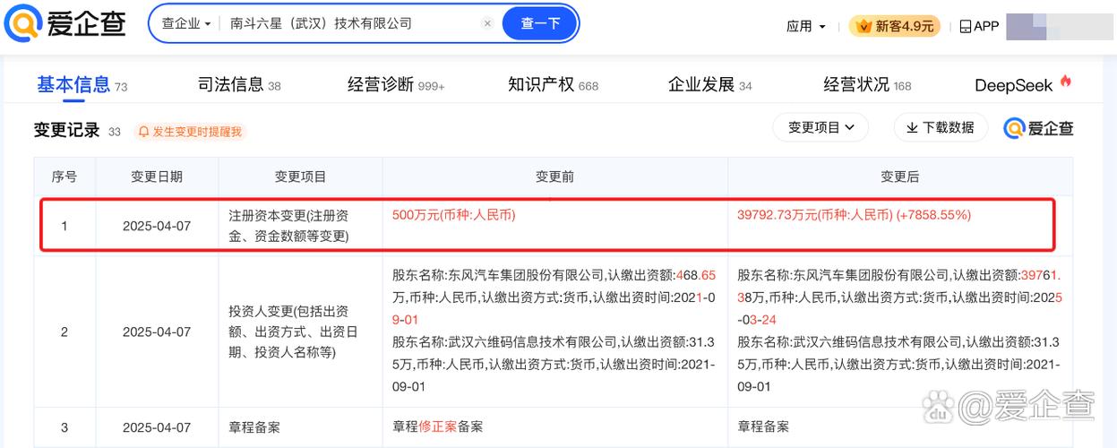 98億元】  愛企查app顯示,近日,南斗六星(武漢)技